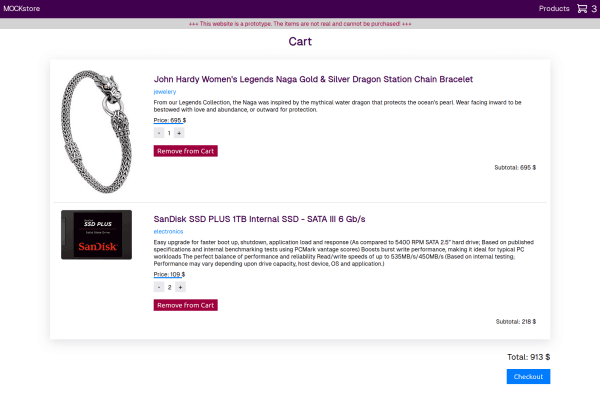 Mock Store Website Screenshot